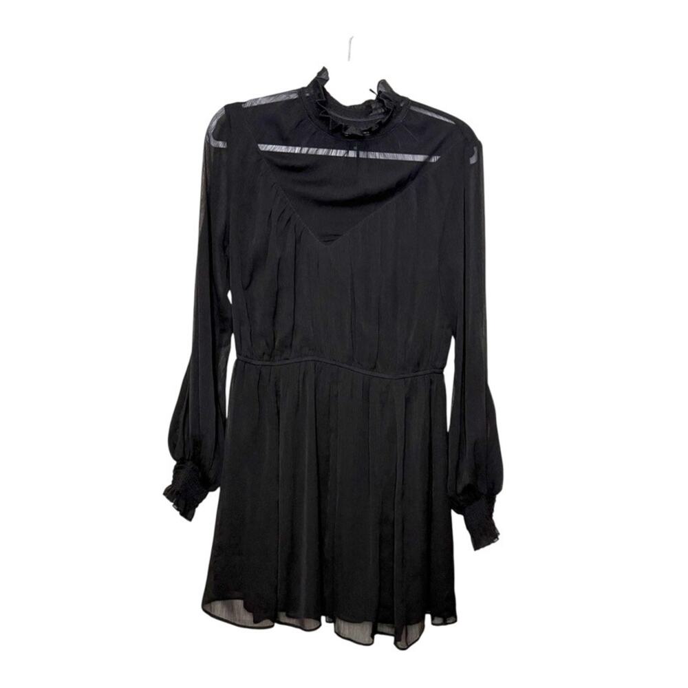 Tularosa Nadia Sheer Long Sleeve Mini Dress Women M Black Smocked Formal Boho